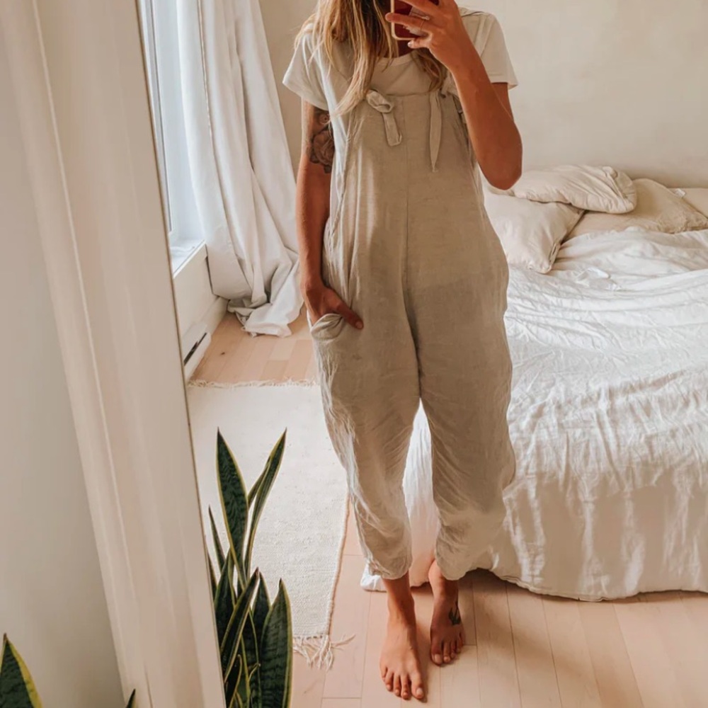 Peplum Co 100% linen overalls (Frankie jumpsuit)